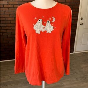 Designers Originals Halloween Ghost Shirt M Orange‎ Embroidered Moon Stars Tee